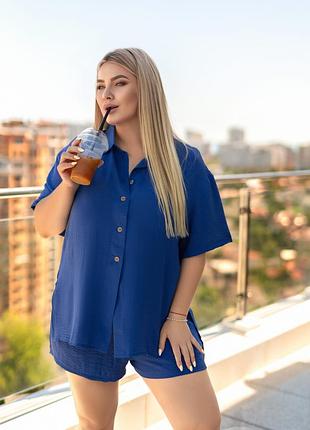 Женский летний костюм шорты и рубашка жатка лето