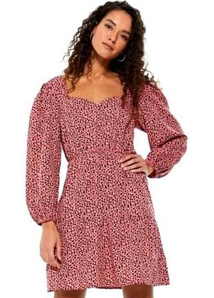 Женское платье new look m короткое ярусное с рукавом фонариком вырез сердечком принт леопард