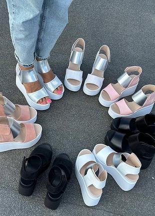 Босоножки на танкетке натуральная кожа/замш