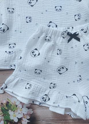 Женская муслиновая пижама из натурального хлопка легкая летняя пижама пандочка 4