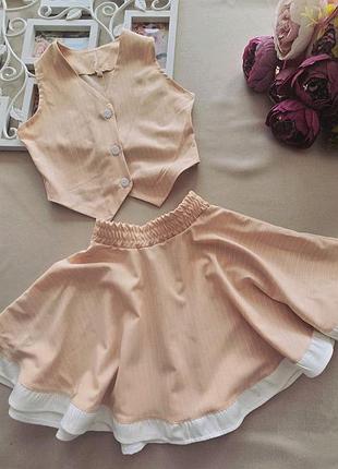 Школьный комплект в полоску, юбка и жилет