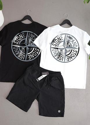 Літній чоловічий спортивний костюм комплект футболка і шорти stone island