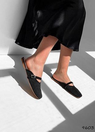 Черные женские шлепанцы из натуральной замши лето