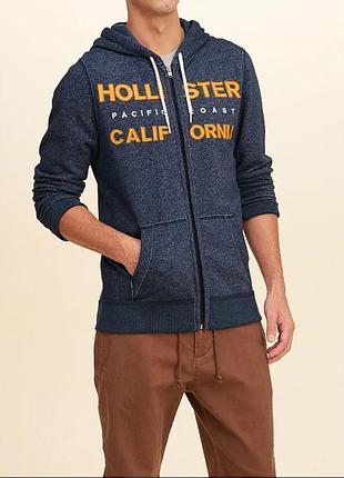 Шикарная толстовка цвета синий меланж на флисе hollister california pacific coast, 💯 оригинал