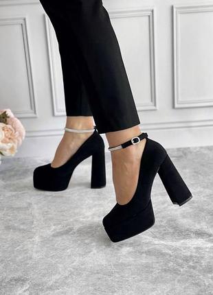 Туфлі чорні братц на підборах і платформі з камінцями жіночі літо осінь