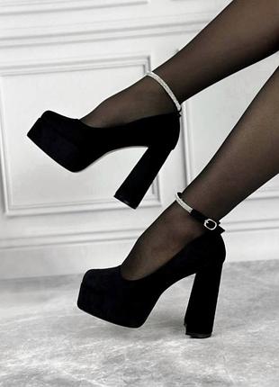 Туфлі чорні братц на підборах і платформі з камінцями жіночі літо осінь