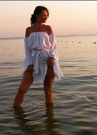 Белое платье сарафан с поясом