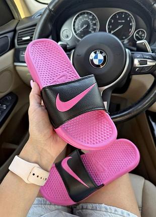 Шлепанцы женские nike slides pink black 36-41 | тапочки спортивные найк розовые с черным кожаные