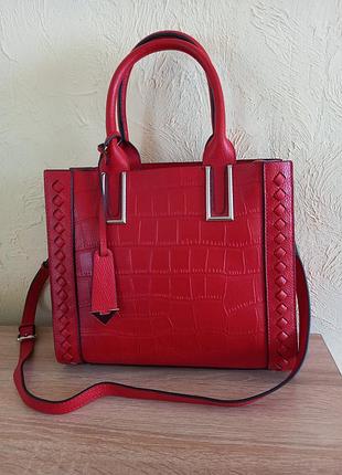 Сумка женская красная большая кожаная