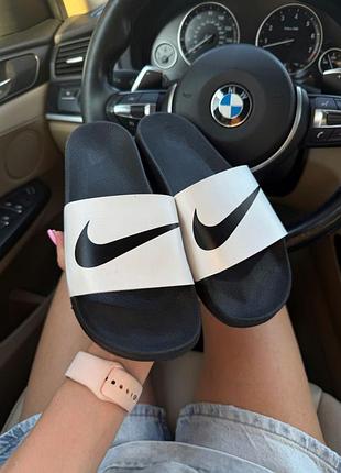 Шлепанцы женские nike white black черно белые 36, 37, 40 | тапочки найк черные с белым резина эко-кожа