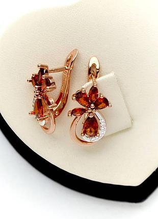 Позолоченные серьги красные камни медицинские золото позолоченное серьги красное камны медзолото