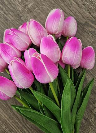 Тюльпан реалистичный искусственный 1шт. цвет розово-белый