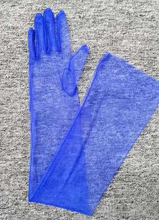 Перчатки фатиновые длинные красное вино p1030-winered синий