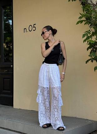 Брюкі оверсайз із гіпюру з шортиками 42-48 чорні та білі