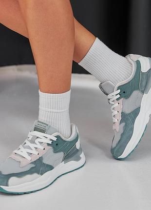 Кроссовки женские замшевые 588762 серые зеленые