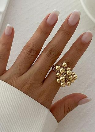 Стильное колечко с бусинами золотистое кольцо кольцо с шариками кольцо массивное кольцо тренд