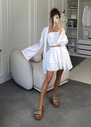 Костюм з шортами жіночий повсякденний на літо літній легкий білий коричневий рожевий жовтий