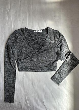 Укорочений спортивний топ на довгий рукав сірий  n