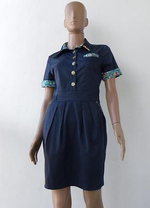 Красивое синее платье с цветными вставками 44 размер (38 евроразмер)