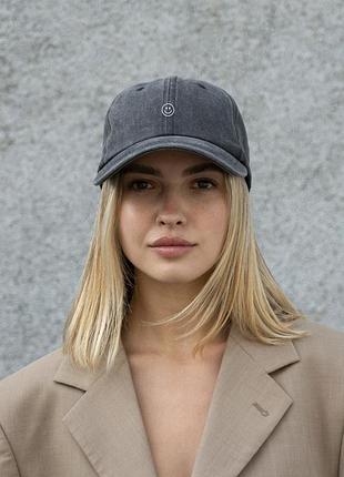 Женская кепка бейсболка vintage without с принтом smile black