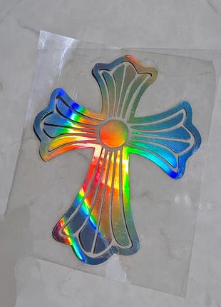 Наклейка хрест срібний блискучий chrome hearts