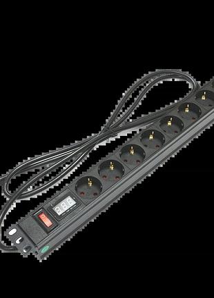 Kingda блок 19" на 8 роз. нем. станд., 16а, 1u, с выключателем и амперметром