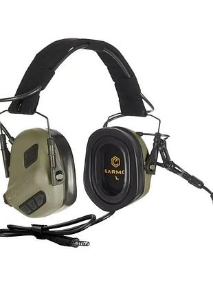 Активні захисні навушники earmor m32x plus (fg) olive з гарнітурою та кріпленням на шолом (m32x-fg plus)