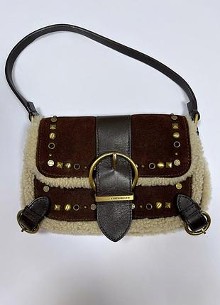 Вінтажна маленька шкіряна замшева сумка коричнева з хутром karen millen оригінал