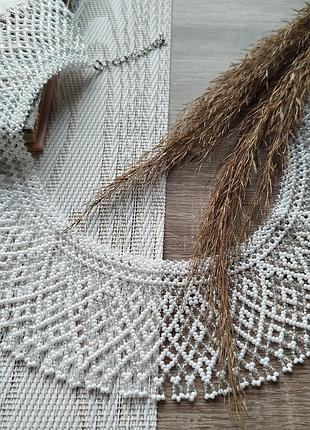 Силка прозрачно белая, украшение из бисера, колье, ожерелье из бисера.