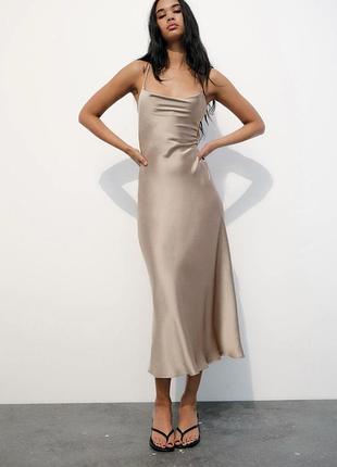Платье вечернее коктейльное миди праздничное zara s атласное сатиновое