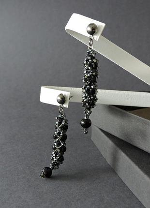 Чорні сережки цвяшки з бісеру довгі вечірні сережки гвоздики пусети