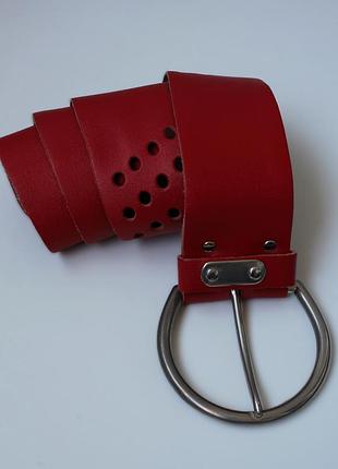 Красный широкий ремень из натуральной кожи, винтаж 90-х