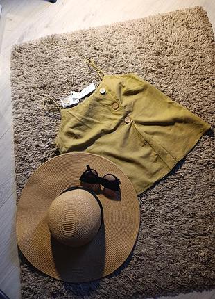 Льняная, бомбежная майка оливкового цвета topshop