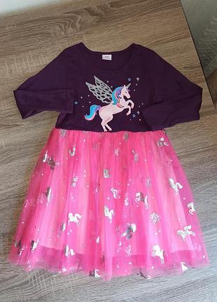 Платье праздничное, с фатиновой юбкой, с единорогом