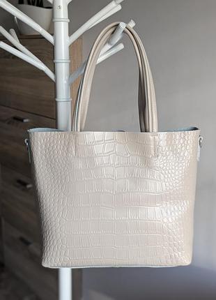 Сумка-шоппер женская кожаная с тиснением