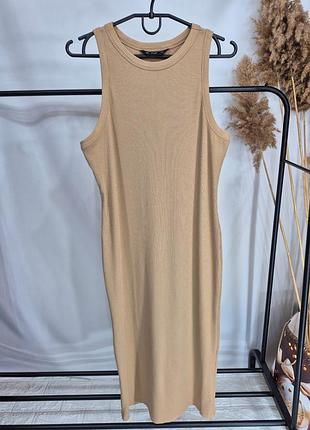 Бежева сукня в рубчик 🤎