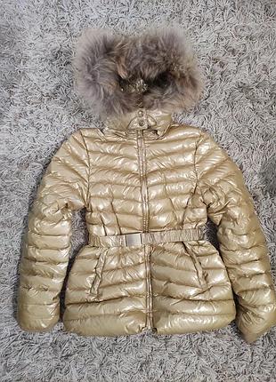 Золотой пуховик (пух) рост 140-152 на 10-12 лет