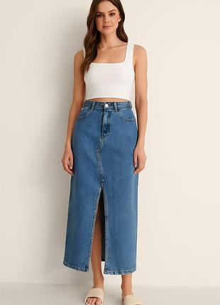 Джинсовая длинная юбка с разрезом shein curve