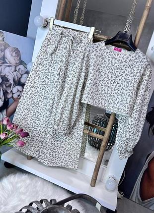 Костюм 43, р.140,146,152,158,164, муслин, белый в принт