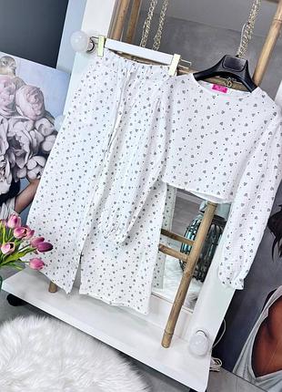 Костюм 43, р.140,146,152,158,164, муслин, белый в принт