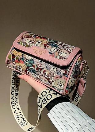 Жіноча сумка невелика через плече з ведмедиками рожева
