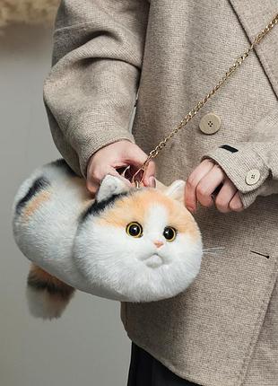 Плюшевая женская сумка в форме кошки