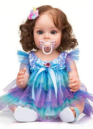 Кукла реборн девочка виола 55 см - реалистичная, силиконовая, с одеждой и аксессуарами, в подарочной коробке
