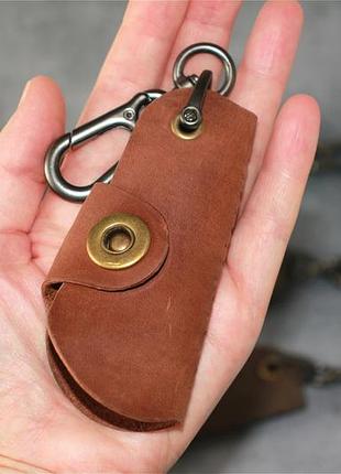 Ключница мужская винтажная натуральная кожа с карабином ручная работа