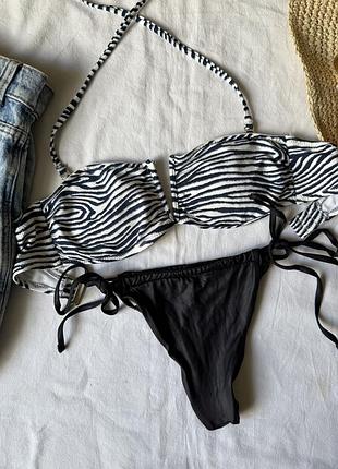 Роздільний купальник у принт зебру з бразиліанами на завʼязках hm