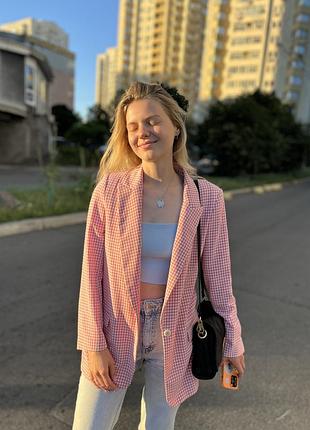 Піджак рожевий в клітинку zara s-m