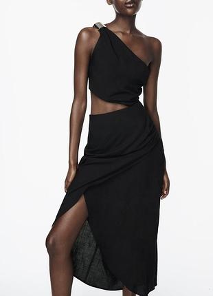 Zara сукня міді з розрізом літня легка на одне плече