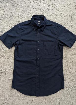 Сорочка uniqlo navy oxford short-sleeve shirt, стан нової, size m(slim fit), плечі 45 підпахви 50 довжина 75
