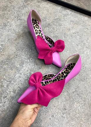 Классические женские туфли с бантиком натуральная кожа и замша