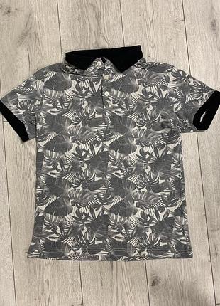Футболка-поло з комірцем і тропічним принтом, розмір s